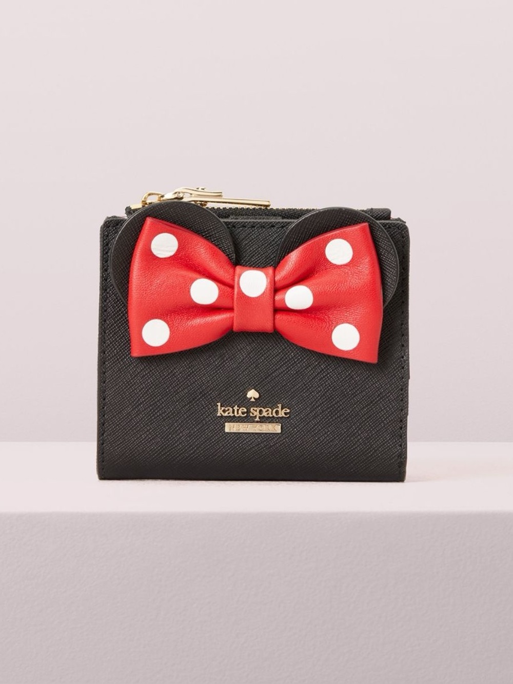 kate spade Minnie Mouse Adalyn Black Wallet with Red Polka Dot Bow